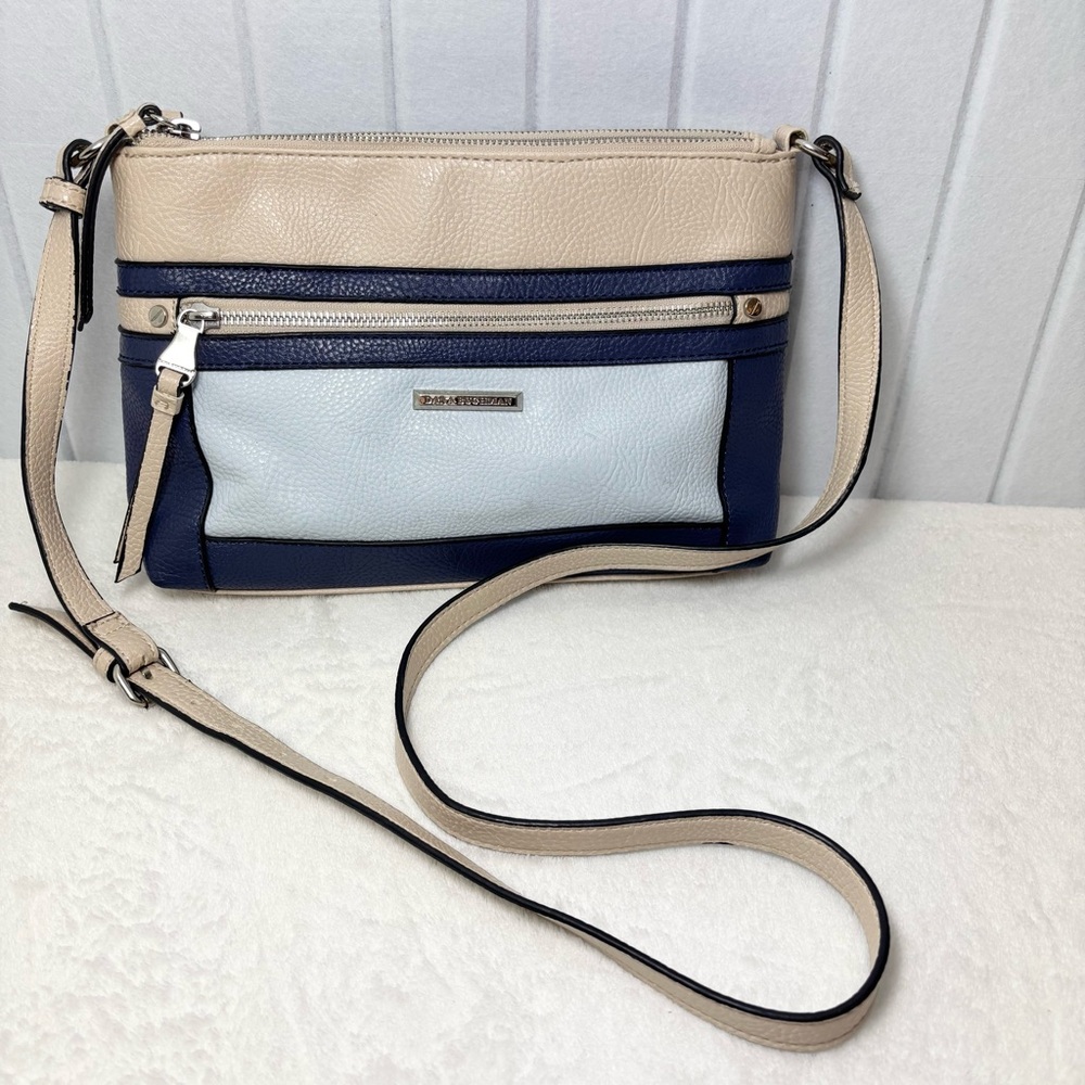 Dana Buchman Navy, Tan And Beige Crossbody Handbag/Women's Casual Purse Bag